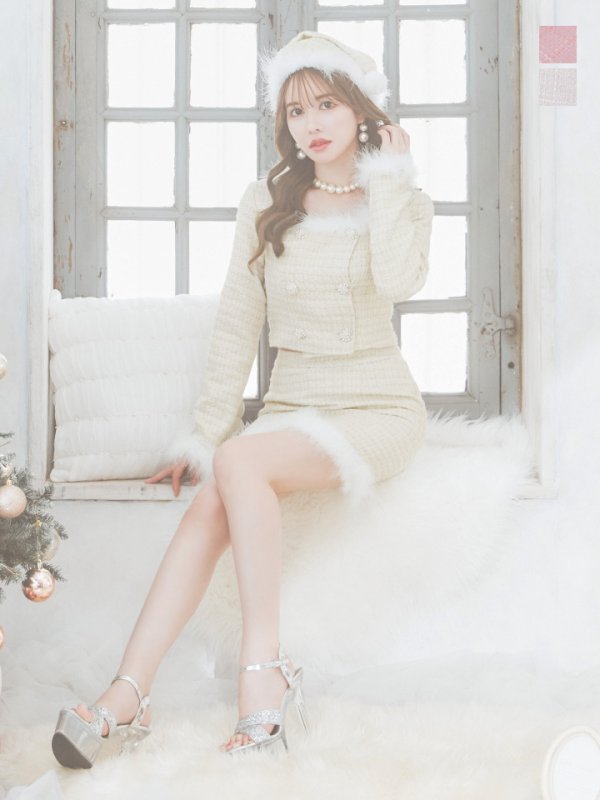 画像2: 【サンタSALE!!】【サンタコス 3点セット】【XS-Lサイズ/2カラー】ロングスリーブツイードサンタコスプレ[OF01] (2)