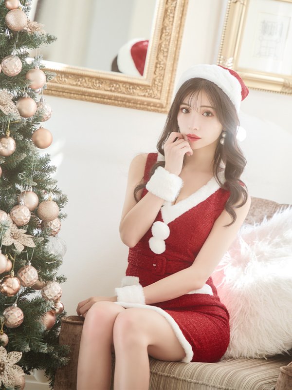 画像10: 【サンタセール！】【サンタコス 5点セット】【XS-Lサイズ/1カラー】ラメツイードサンタコスプレ[YMT] (10)