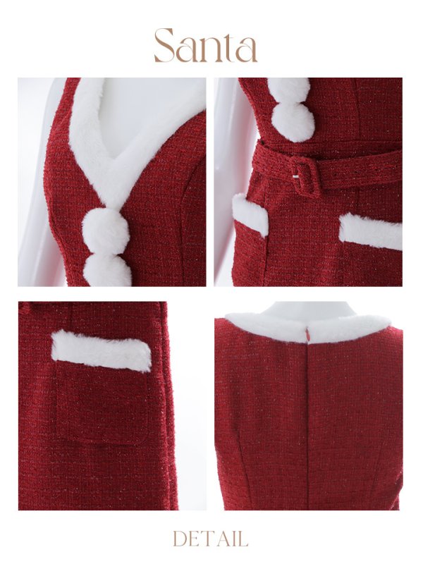 画像17: 【サンタセール！】【サンタコス 5点セット】【XS-Lサイズ/1カラー】ラメツイードサンタコスプレ[YMT] (17)