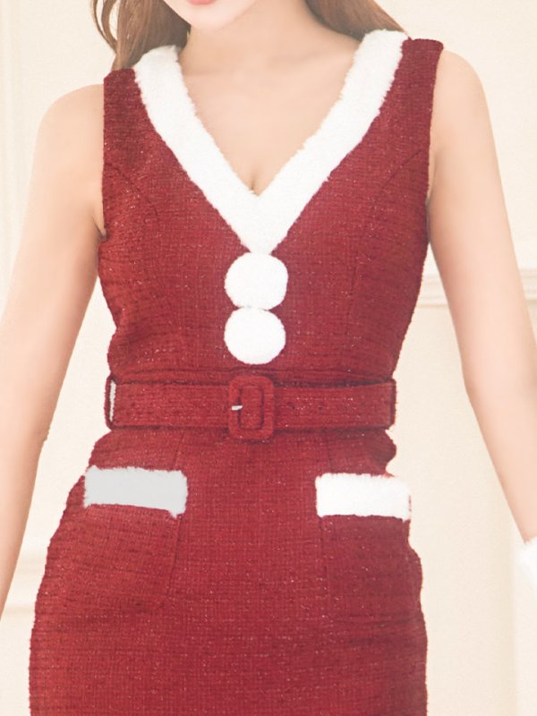 画像13: 【サンタセール！】【サンタコス 5点セット】【XS-Lサイズ/1カラー】ラメツイードサンタコスプレ[YMT] (13)