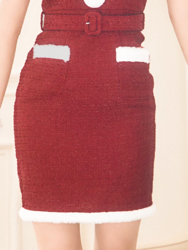 画像14: 【サンタセール！】【サンタコス 5点セット】【XS-Lサイズ/1カラー】ラメツイードサンタコスプレ[YMT] (14)