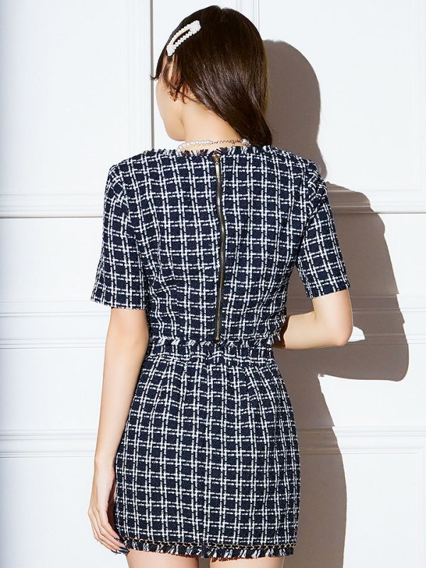 画像8: 【送料無料！】ツイードチェックドレス/ハーフジップ/チェーン/セットアップ/谷間見せ/背中隠し/ミニドレス/キャバドレス【XS-Mサイズ/1カラー】[HC02]【SB】dzw (8)