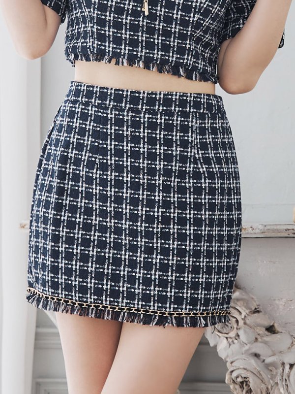 画像5: 【送料無料！】ツイードチェックドレス/ハーフジップ/チェーン/セットアップ/谷間見せ/背中隠し/ミニドレス/キャバドレス【XS-Mサイズ/1カラー】[HC02]【SB】dzw (5)