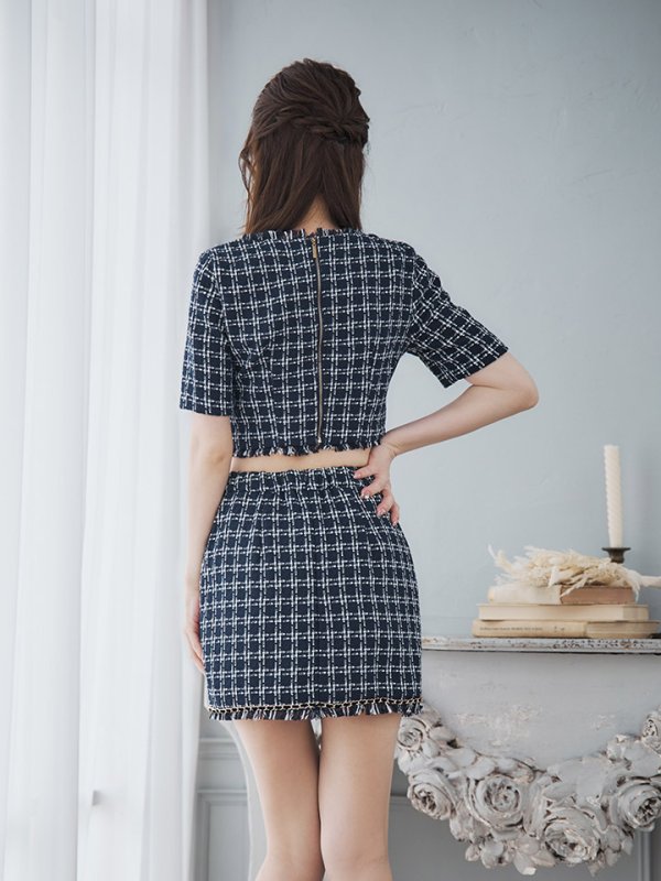 画像6: 【送料無料！】ツイードチェックドレス/ハーフジップ/チェーン/セットアップ/谷間見せ/背中隠し/ミニドレス/キャバドレス【XS-Mサイズ/1カラー】[HC02]【SB】dzw (6)