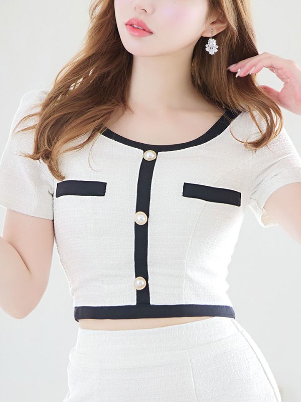 画像18: 新サイズ登場!セットアップマーメイドスカートドレス/ツイード/バイカラー/2ピース/谷間隠し/背中隠し/ショートスリーブ/ミニドレス/キャバドレス 【XS-Lサイズ/2カラー】[HC02-X] 【SB】dzc (18)