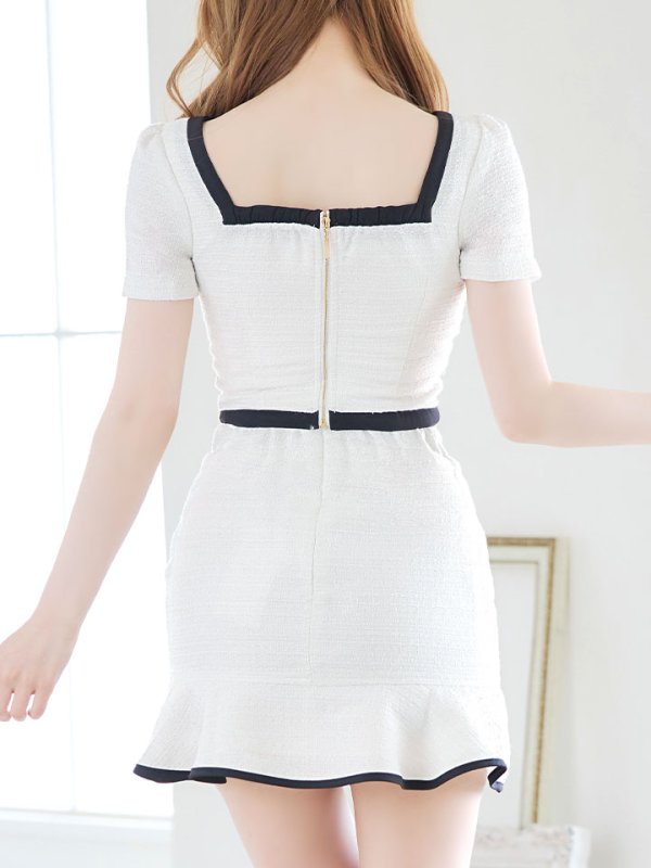 画像20: 新サイズ登場!セットアップマーメイドスカートドレス/ツイード/バイカラー/2ピース/谷間隠し/背中隠し/ショートスリーブ/ミニドレス/キャバドレス 【XS-Lサイズ/2カラー】[HC02-X] 【SB】dzc (20)