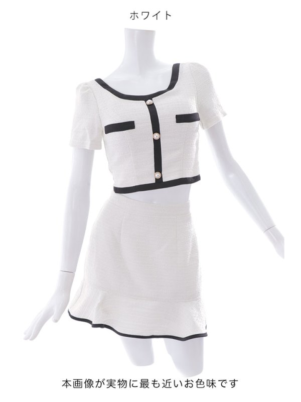 画像21: 新サイズ登場!セットアップマーメイドスカートドレス/ツイード/バイカラー/2ピース/谷間隠し/背中隠し/ショートスリーブ/ミニドレス/キャバドレス 【XS-Lサイズ/2カラー】[HC02-X] 【SB】dzc (21)