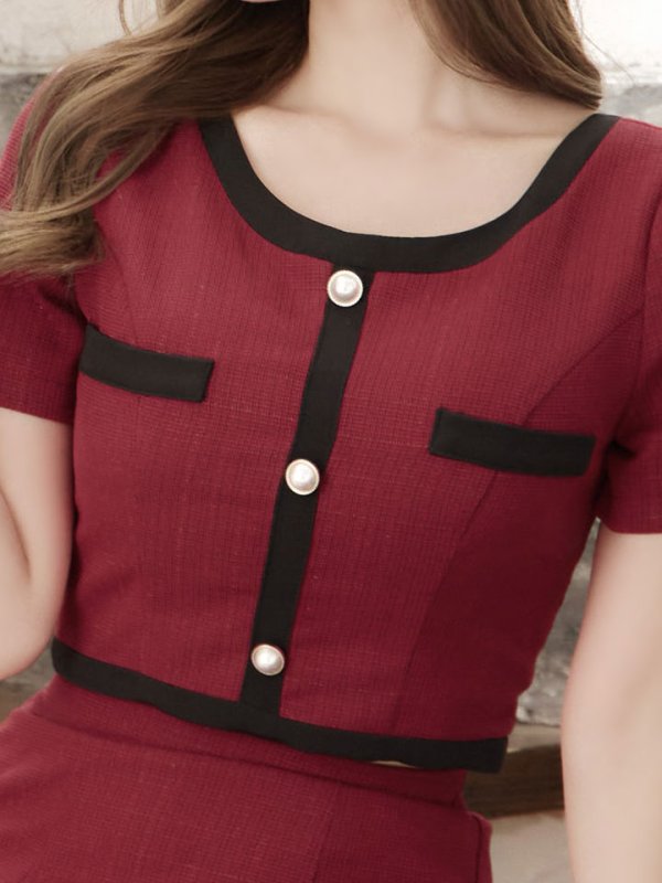 画像16: 【新色登場】セットアップマーメイドスカートドレス/ツイード/バイカラー/2ピース/谷間隠し/背中隠し/ショートスリーブ/ミニドレス/キャバドレス 【XS-Lサイズ/2カラー】[HC02-X] 【SB】dzc (16)