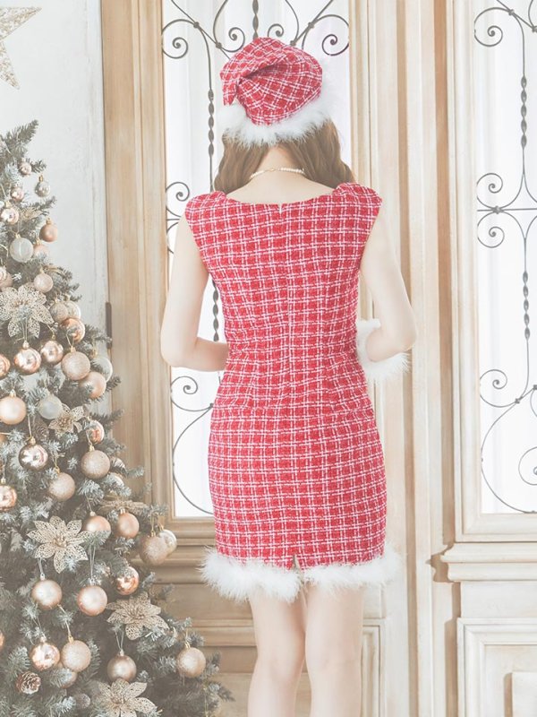 画像9: 【サンタセール！】【サンタコス 4点セット】【S-Lサイズ/1カラー】チェックタイトドレスサンタ[YMT] (9)