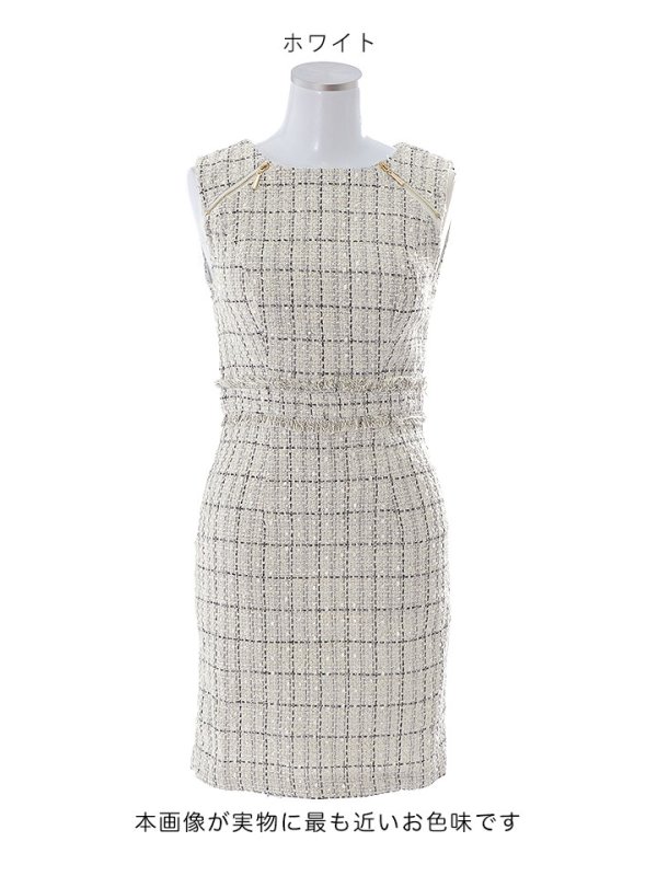 画像20: ノースリーブツイードドレス/チェック柄/チャック/谷間見せ/背中隠し/ミニドレス/キャバドレス【XS-Lサイズ/2カラー】[HC02-X] 【SB】dzw (20)