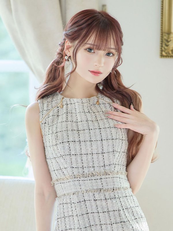 画像11: ノースリーブツイードドレス/チェック柄/チャック/谷間見せ/背中隠し/ミニドレス/キャバドレス【XS-Lサイズ/2カラー】[HC02-X] 【SB】dzw (11)