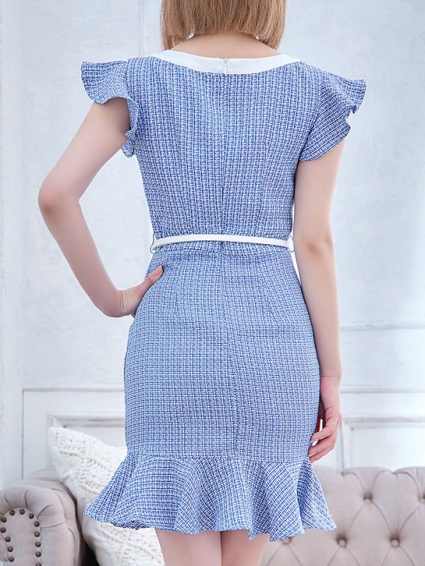 画像19: ツイードマーメイドミニドレス/フリル袖/ベルト/谷間隠し/背中隠し/ミニドレス/キャバドレス 【S-Lサイズ/2カラー】[HC02-X] 【SB】dzw (19)