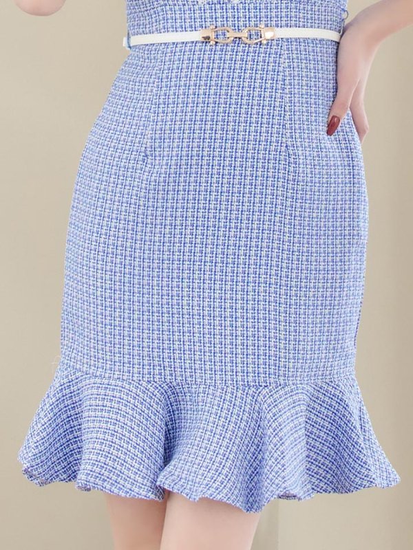 画像5: ツイードマーメイドミニドレス/フリル袖/ベルト/谷間隠し/背中隠し/ミニドレス/キャバドレス 【S-Lサイズ/2カラー】[HC02-X] 【SB】dzw (5)