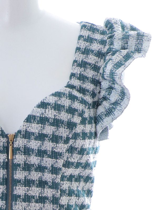 画像15: 【スプリングセール！】SALE!フロントジップツイードミニドレス/チェック柄/フリル袖/谷間見せ/背中隠し/ミニドレス/キャバドレス【XS-Lサイズ/1カラー】[OF01] 【SB】dzj (15)