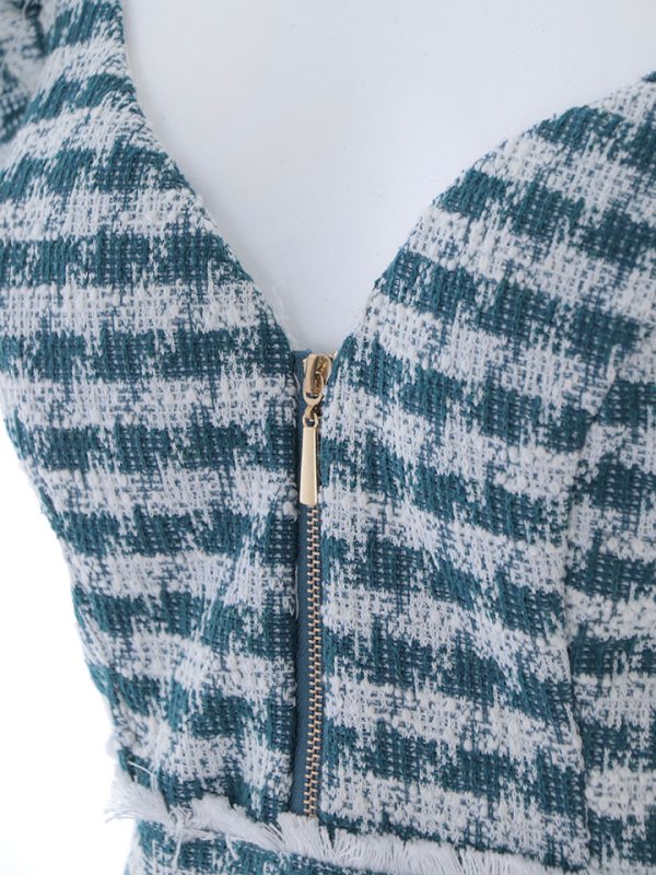 画像18: 【スプリングセール！】SALE!フロントジップツイードミニドレス/チェック柄/フリル袖/谷間見せ/背中隠し/ミニドレス/キャバドレス【XS-Lサイズ/1カラー】[OF01] 【SB】dzj (18)