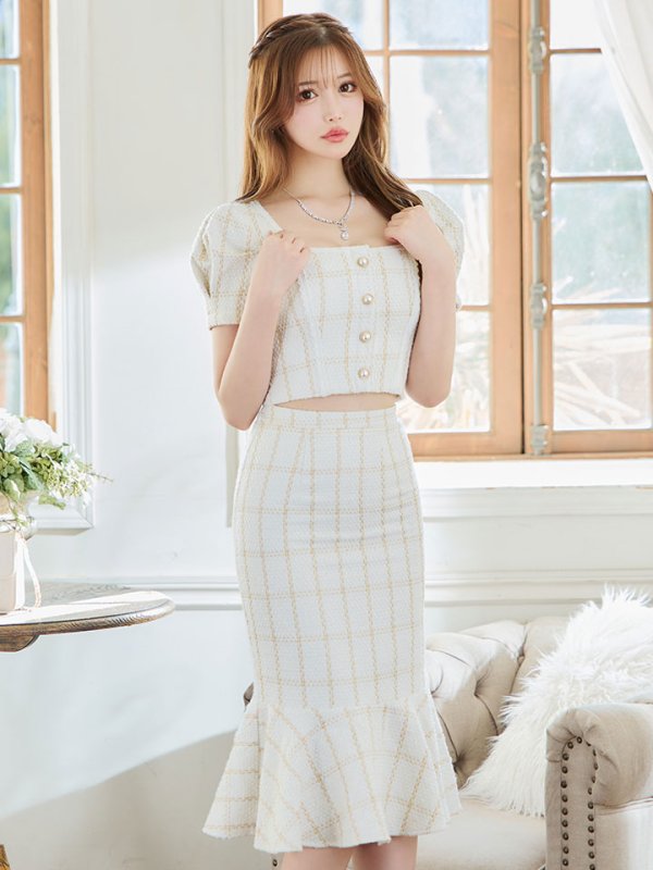 画像3: 新サイズ登場!【sifeel/シフィール】マーメイドスカートセットアップドレス/スクエアネック/2ピース/ミディアムドレス/キャバドレス【XS-Lサイズ/1カラー】[HC02] 【SB】dzk (3)