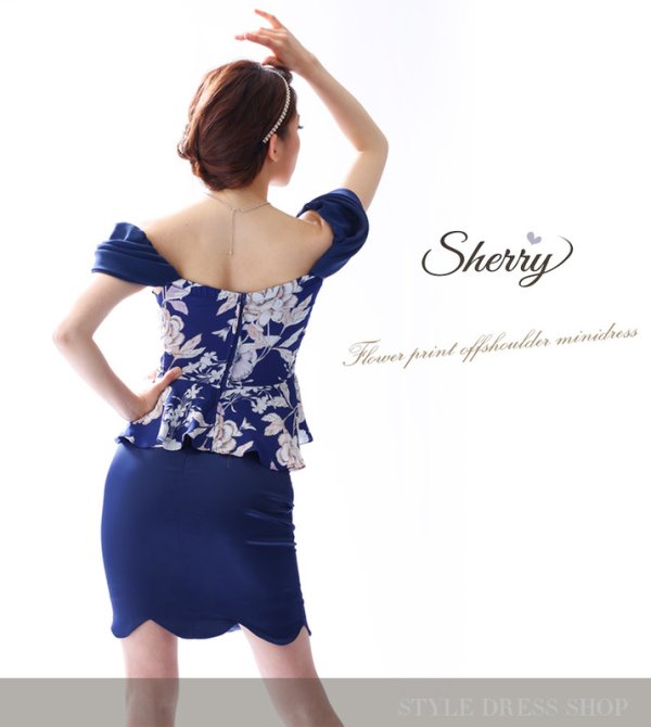 画像3: 【Sherry】【S-XLサイズ/2カラー】ドレープオフショルダーフラワープリントミニドレス[HC02] (3)