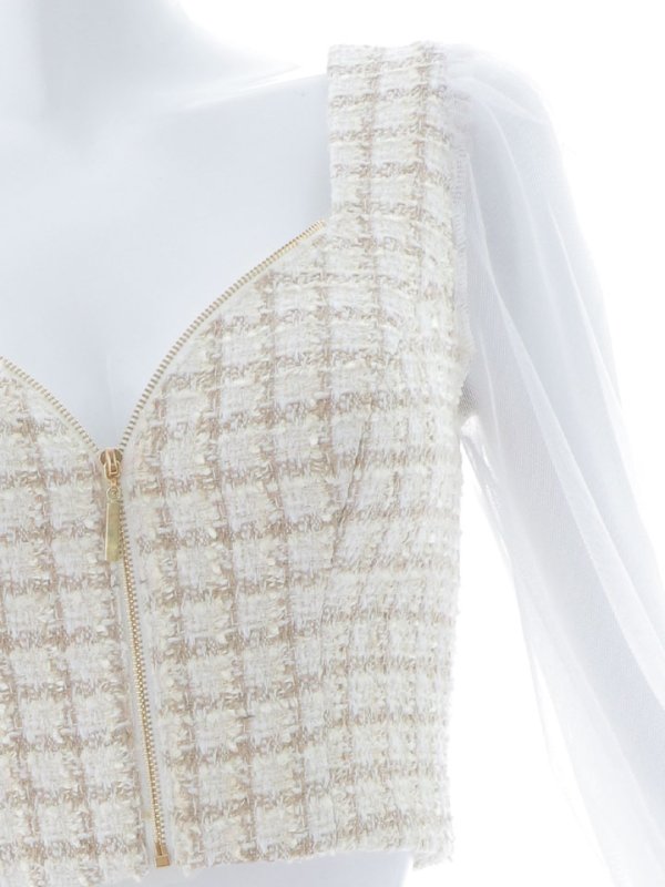 画像14: 【即日発送】セットアップツイードドレス/2ピース/チェック/ジップ/チュールスリーブ/ミニドレス/キャバドレス【XS-Mサイズ/1カラー】[HC02]【SB】 (14)