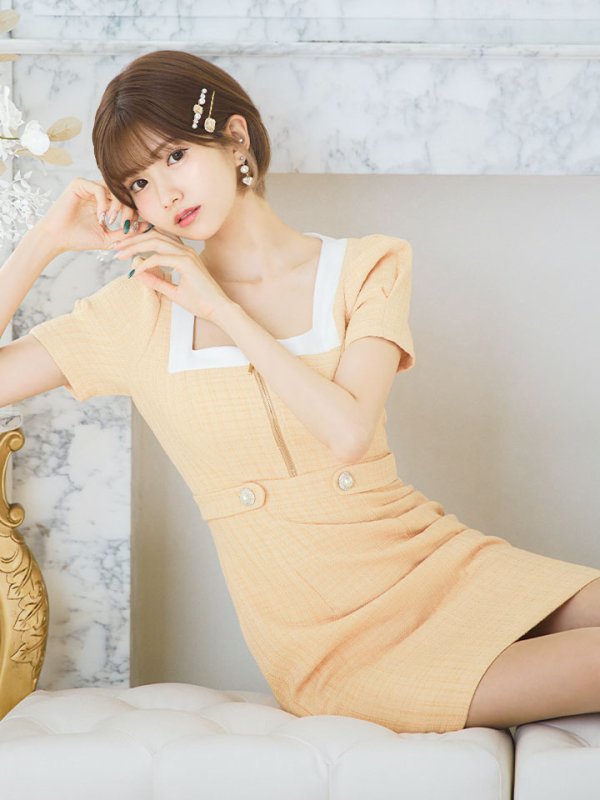 画像1: ツイードチェックドレス/ジップアップ/谷間隠し/背中隠し/タイトスカート/ミニドレス/キャバドレス【S-Lサイズ/1カラー】[HC02] 【SB】 (1)