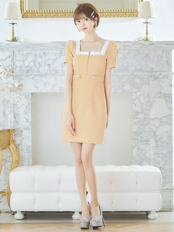 画像2: ツイードチェックドレス/ジップアップ/谷間隠し/背中隠し/タイトスカート/ミニドレス/キャバドレス【S-Lサイズ/1カラー】[HC02] 【SB】 (2)