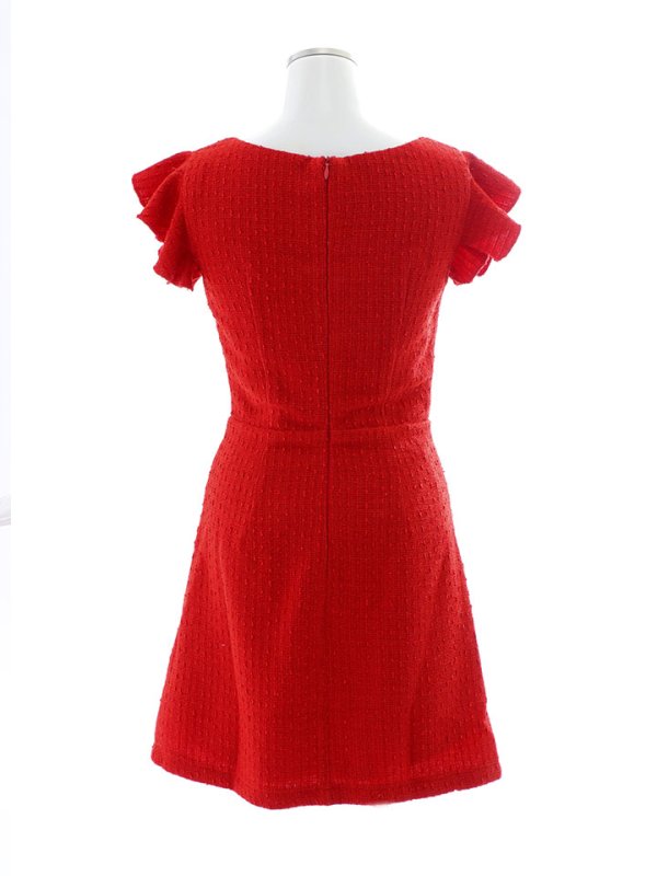 画像14: ワンカラーAラインミニドレス/ツイード/ゴールドボタン/谷間見せ/背中隠し/フリル袖/ミニドレス/キャバドレス 【XS-Lサイズ/1カラー】[HC02] 【SB】dzj (14)