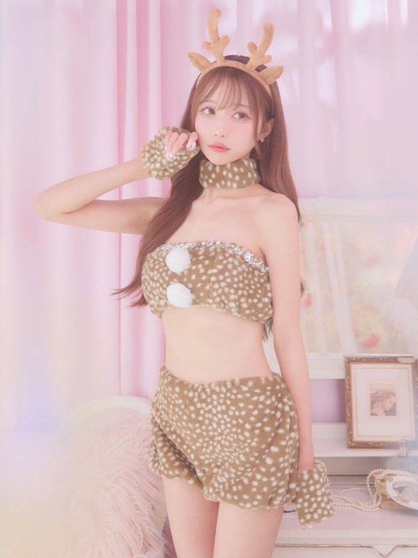 画像4: 【即日発送！】【サンタコス 7点セット】【フリーサイズ/1カラー】モコモコトナカイコスプレ[OF01] (4)