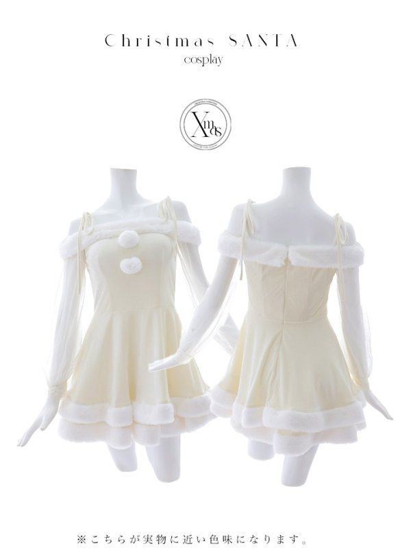 画像35: 【サンタSALE!!】【即日発送】【サンタコス 3点セット】【XS-XLサイズ/1カラー】オフショルダーシアーチュールフレアサンタコスプレ[OF01] (35)