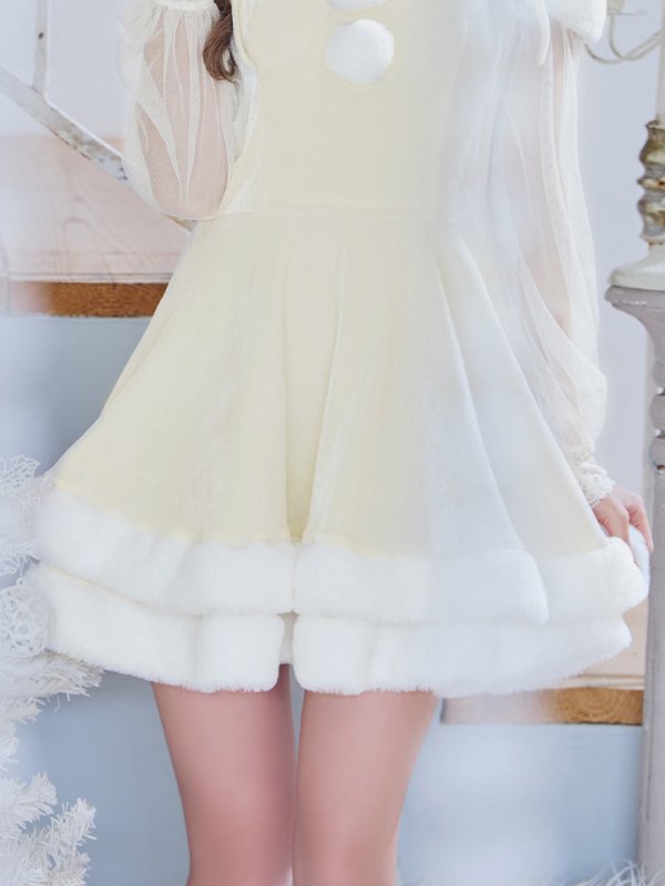 画像7: 【即日発送】【サンタコス 3点セット】【XS-XLサイズ/1カラー】オフショルダーシアーチュールフレアサンタコスプレ[YMT] (7)