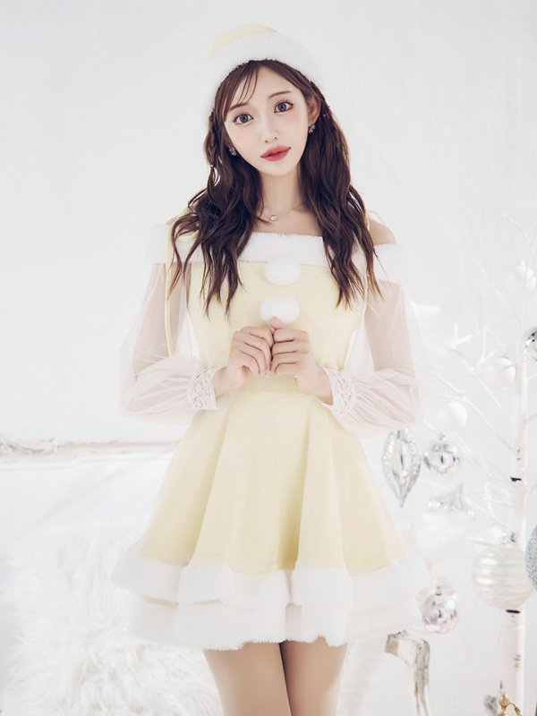 画像2: 【サンタSALE!!】【即日発送】【サンタコス 3点セット】【XS-XLサイズ/1カラー】オフショルダーシアーチュールフレアサンタコスプレ[OF01] (2)