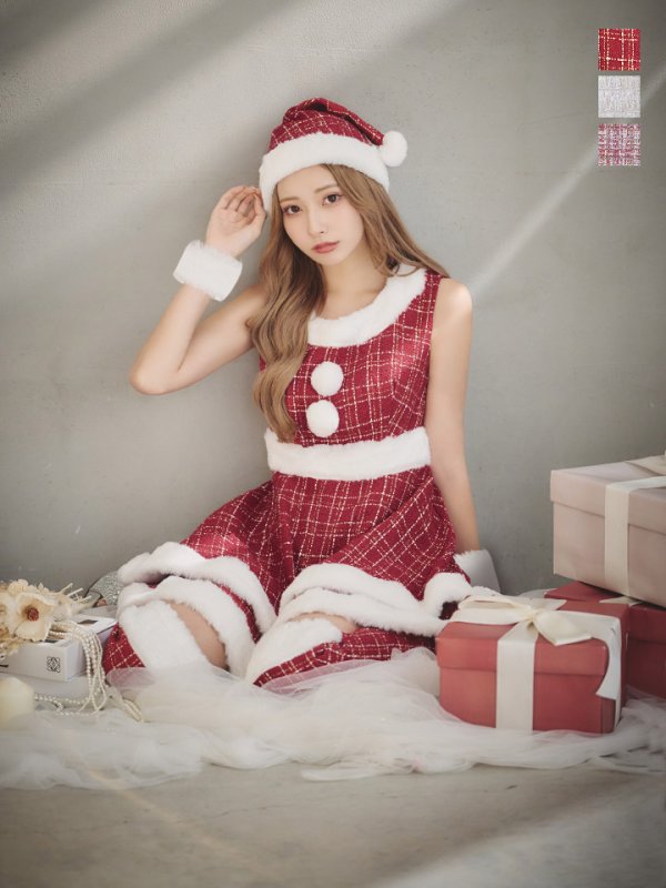 画像35: 即日発送!【サンタコス 5点セット】【S-Lサイズ/3カラー】ツイードチェック2段フレアスカートサンタコスプレ[YMT] (35)