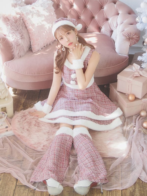 画像6: 即日発送!【サンタコス 5点セット】【S-Lサイズ/3カラー】ツイードチェック2段フレアスカートサンタコスプレ[YMT] (6)