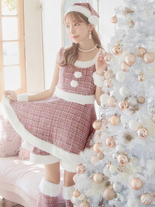 画像7: 即日発送!【サンタコス 5点セット】【S-Lサイズ/3カラー】ツイードチェック2段フレアスカートサンタコスプレ[YMT] (7)