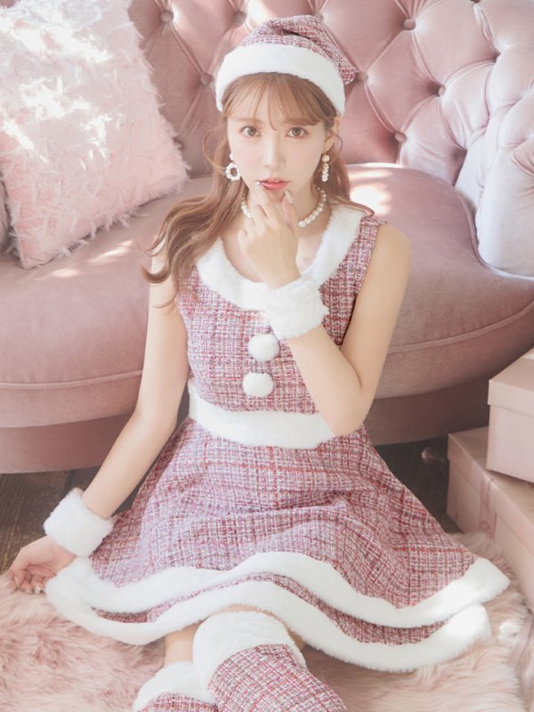 画像8: 即日発送!【サンタコス 5点セット】【S-Lサイズ/3カラー】ツイードチェック2段フレアスカートサンタコスプレ[YMT] (8)