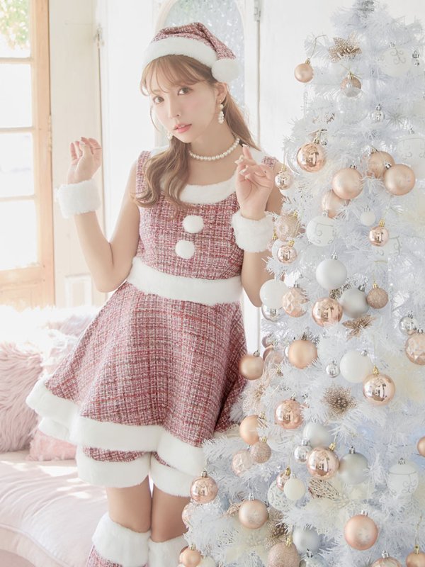 画像9: 即日発送!【サンタコス 5点セット】【S-Lサイズ/3カラー】ツイードチェック2段フレアスカートサンタコスプレ[YMT] (9)