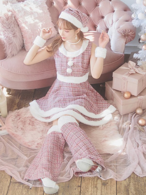 画像10: 即日発送!【サンタコス 5点セット】【S-Lサイズ/3カラー】ツイードチェック2段フレアスカートサンタコスプレ[YMT] (10)