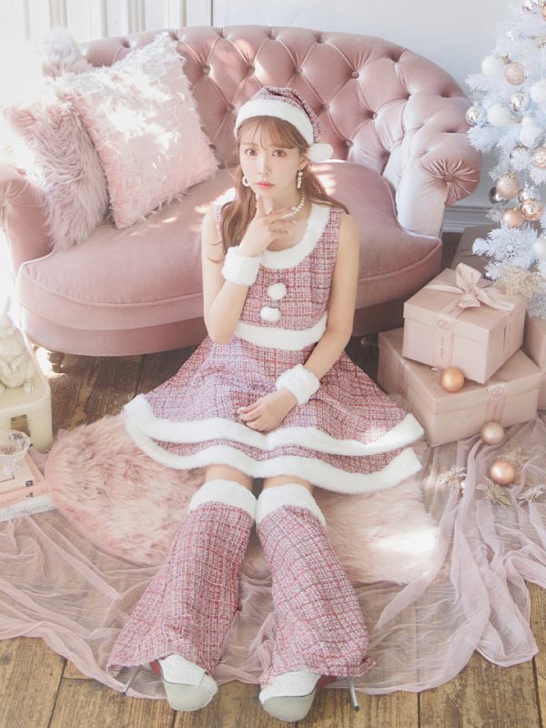 画像11: 即日発送!【サンタコス 5点セット】【S-Lサイズ/3カラー】ツイードチェック2段フレアスカートサンタコスプレ[YMT] (11)
