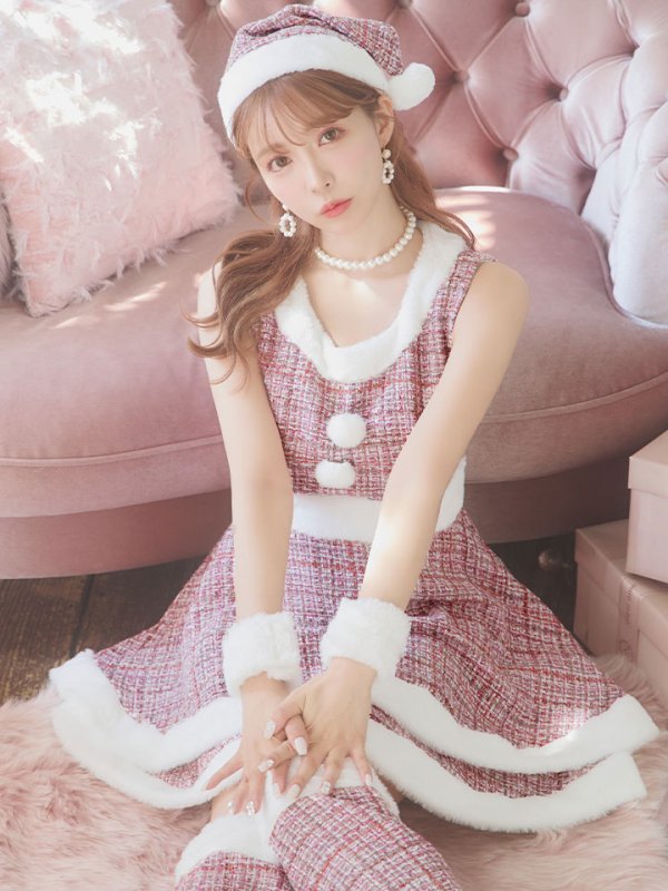 画像13: 即日発送!【サンタコス 5点セット】【S-Lサイズ/3カラー】ツイードチェック2段フレアスカートサンタコスプレ[YMT] (13)