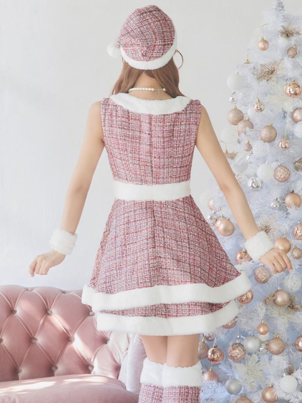 画像15: 即日発送!【サンタコス 5点セット】【S-Lサイズ/3カラー】ツイードチェック2段フレアスカートサンタコスプレ[YMT] (15)