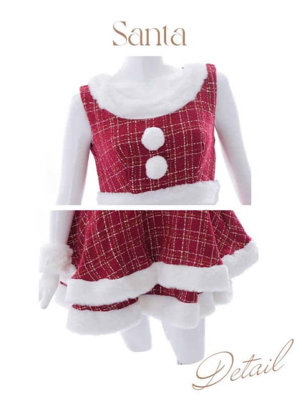 画像37: 即日発送!【サンタコス 5点セット】【S-Lサイズ/3カラー】ツイードチェック2段フレアスカートサンタコスプレ[YMT] (37)