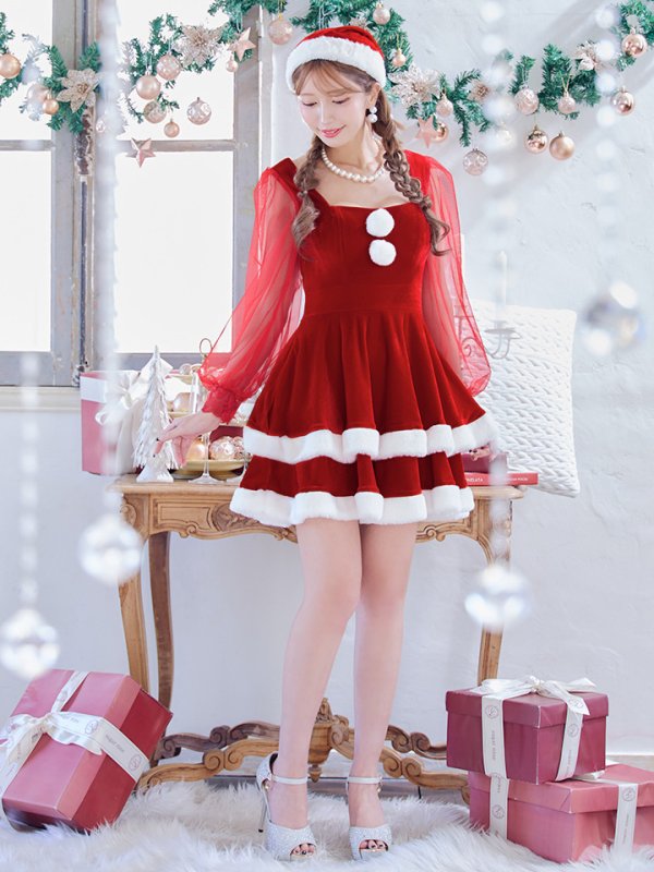 画像12: 【即日発送】【サンタコス 3点セット】【S-Lサイズ/1カラー】チュールシアーフレアサンタコスプレ[YMT] (12)