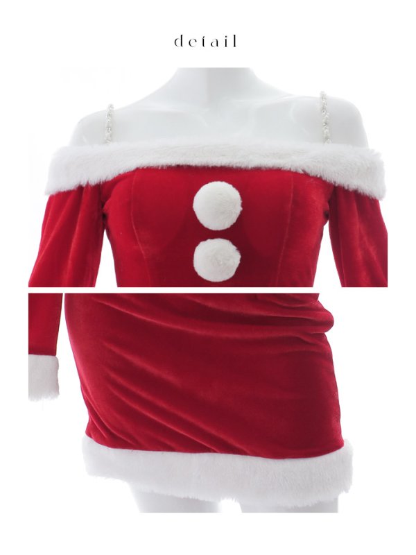 画像21: 【一部予約商品/11月下旬発送予定】【サンタコス 4点セット】【S-Lサイズ/2カラー】オフショルダーセットアップサンタコスプレ[OF01] (21)