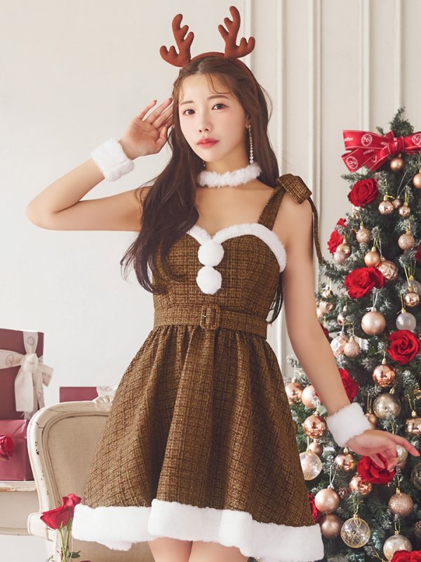 画像22: 【即日発送！】【サンタコス 6点セット】【XS-Mサイズ/1カラー】ツイードトナカイコスプレ[OF01] (22)