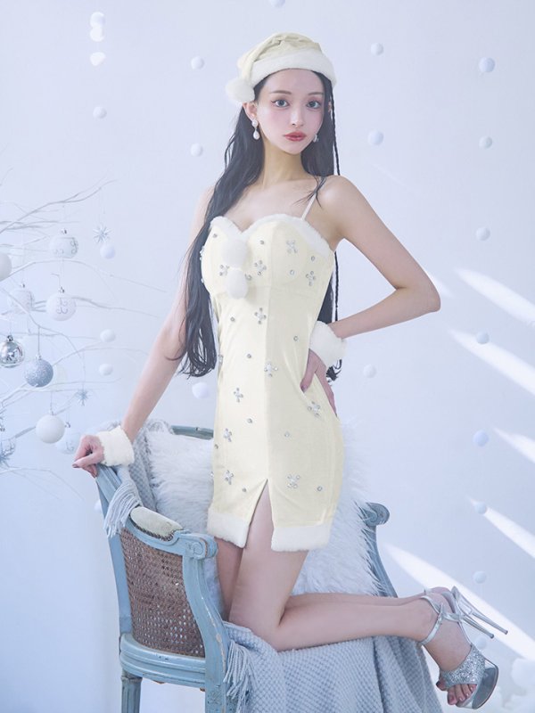 画像27: 【即日発送！】【サンタコス 4点セット】【XS-XLサイズ/2カラー】ビジュータイトキャミワンピサンタ[YMT] (27)