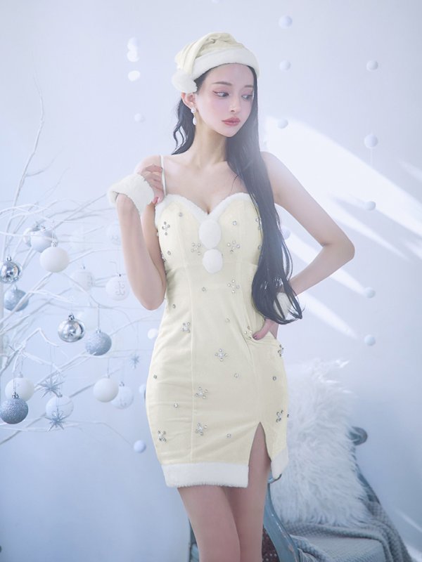 画像18: 【即日発送！】【サンタコス 4点セット】【XS-XLサイズ/2カラー】ビジュータイトキャミワンピサンタ[YMT] (18)