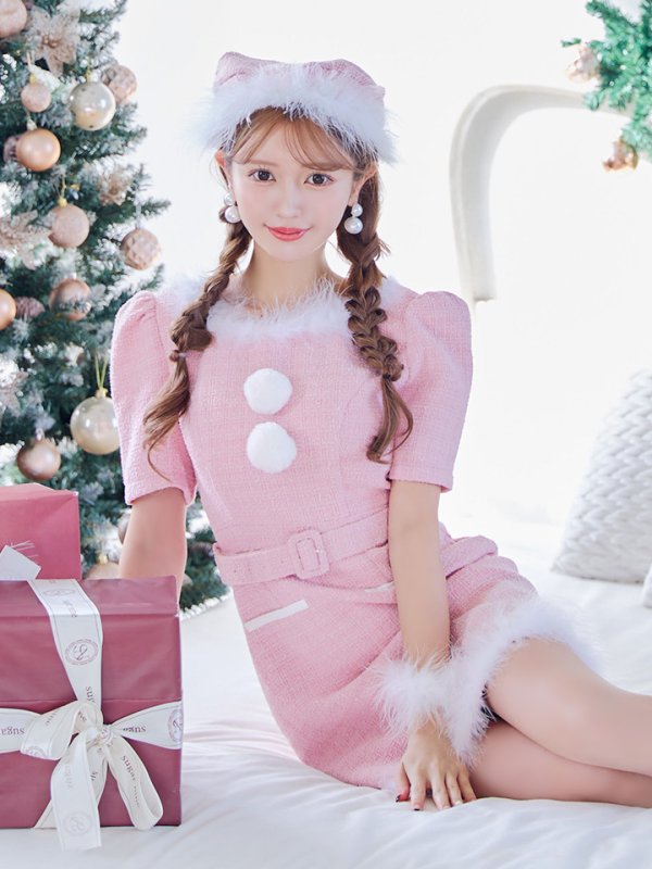 画像17: 【即日発送！】【サンタコス5点セット】【S-Mサイズ/2カラー】ツイードベルトワンピースサンタコスプレ[YMT] (17)