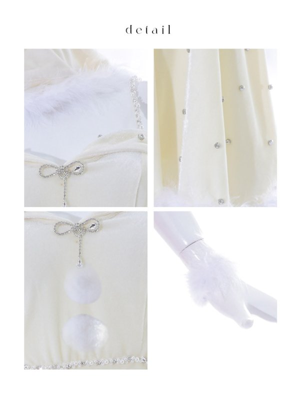 画像44: 【即日発送！】【サンタコス 5点セット】【XS-XLサイズ/3カラー】オフショルビジューリボンフレアサンタ[YMT] (44)