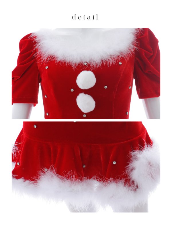 画像35: 【即日発送】【サンタコス 5点セット】【S-Mサイズ/2カラー】ベロアパールビジューサンタコスプレ[YMT] (35)