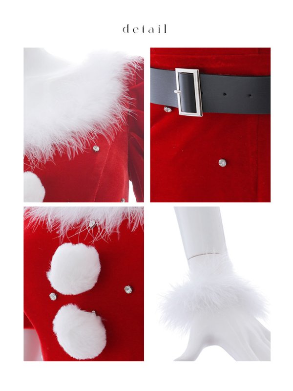 画像36: 【即日発送】【サンタコス 5点セット】【S-Mサイズ/2カラー】ベロアパールビジューサンタコスプレ[YMT] (36)