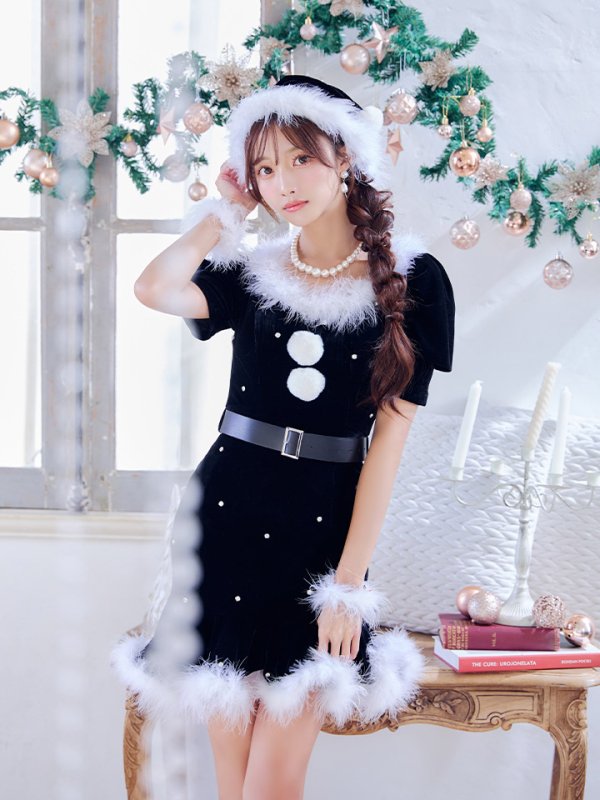 画像12: 【即日発送】【サンタコス 5点セット】【S-Mサイズ/2カラー】ベロアパールビジューサンタコスプレ[YMT] (12)