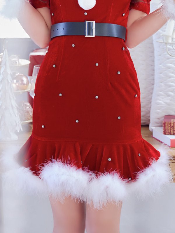画像24: 【即日発送】【サンタコス 5点セット】【S-Mサイズ/2カラー】ベロアパールビジューサンタコスプレ[YMT] (24)